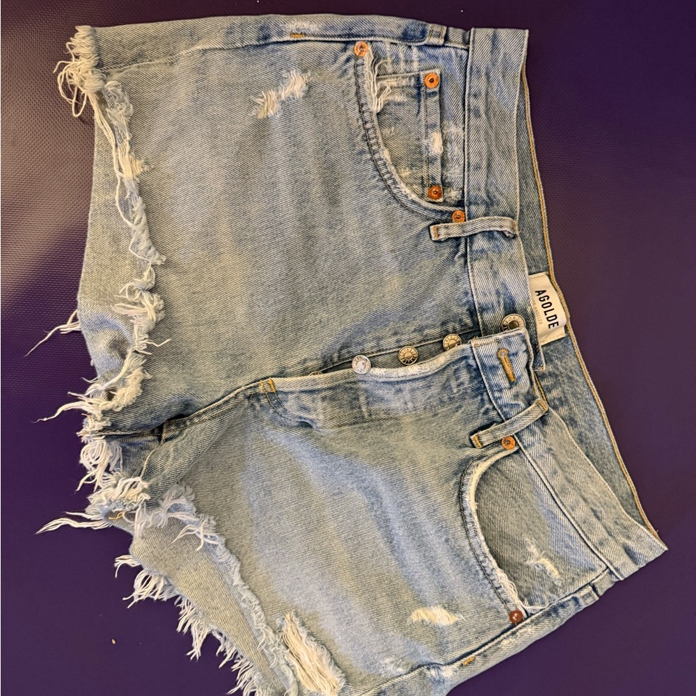 Agolde Blue Jean Shorts High-Waisted Distressed